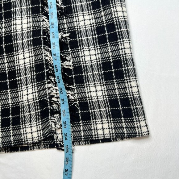 Vintage Cambridge Country Wool Plaid Wrap Skirt FringeTrim Maxi Black White 6P - Picture 4 of 7